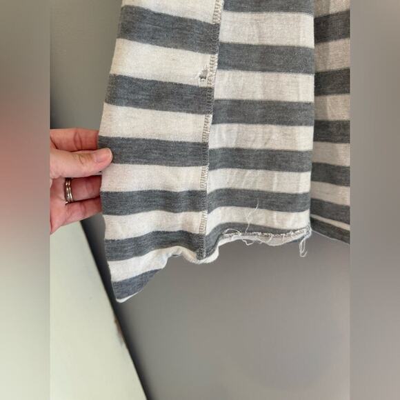 Alwaysme Open Front Cardigan Grey White Striped Elbow Pads Casual Layering - Picture 4 of 8